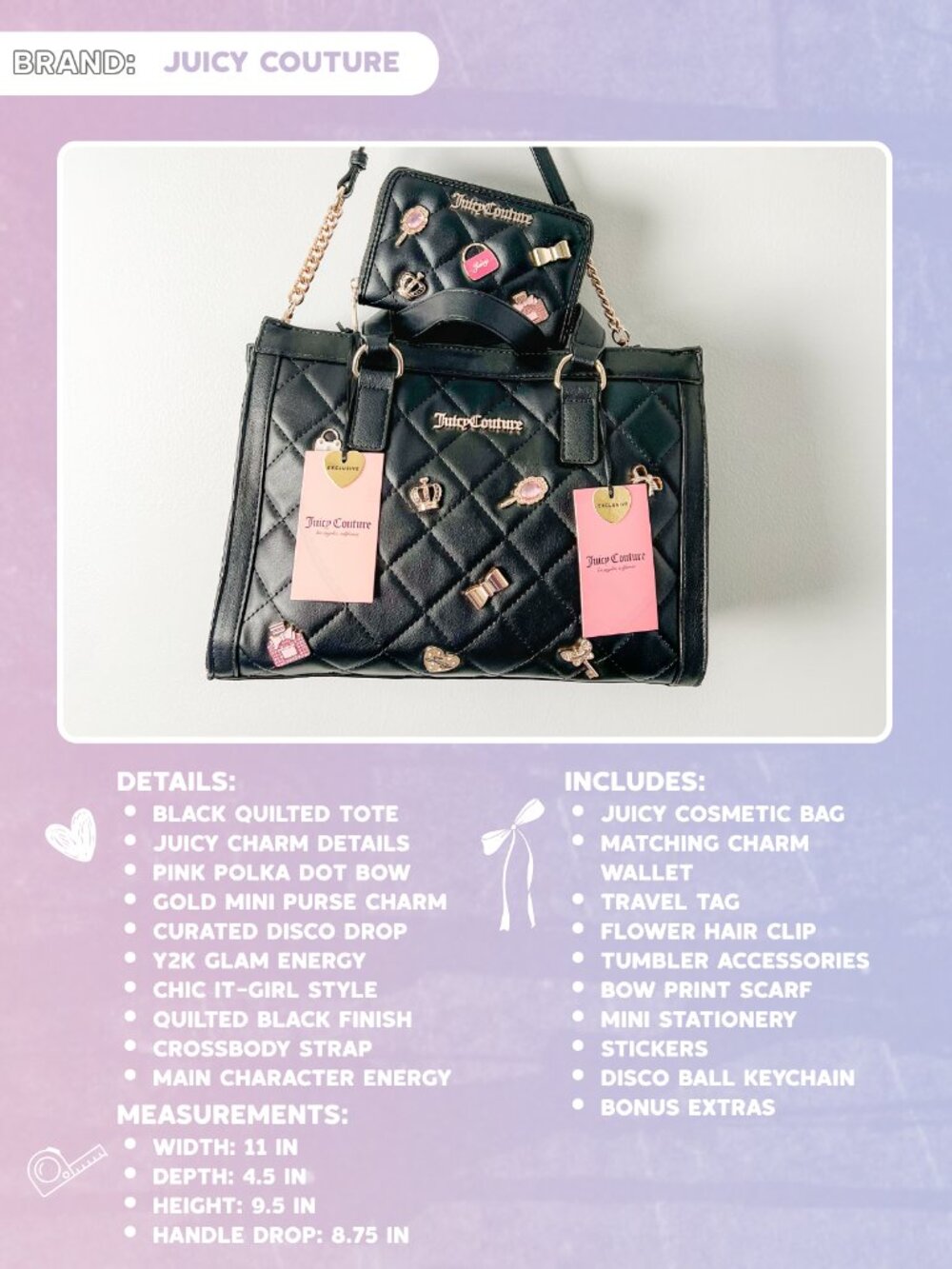 Juicy Couture Crown Jewel Quilted Tote Curated Bundle